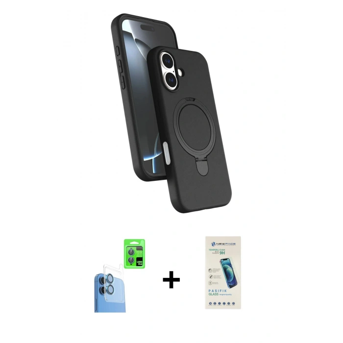 MARSİLYAN™- iPhone 16 Plus Kılıf İz Işık Koleksiyonu - Şeffaf Pasifik Cam Ekran Koruyucu + Raze Metal Kamera Lens - LT