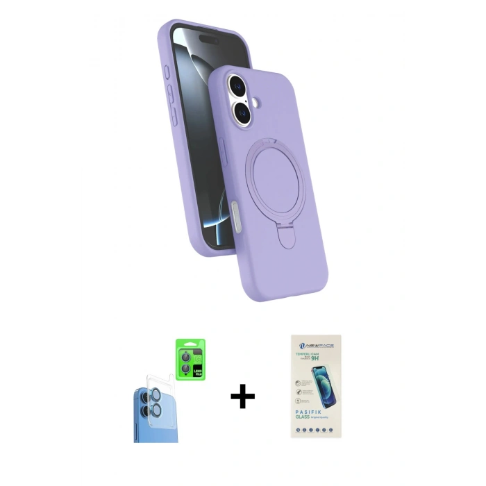 MARSİLYAN™- iPhone 16 Plus Kılıf İz Işık Koleksiyonu - Şeffaf Pasifik Cam Ekran Koruyucu + Raze Metal Kamera Lens - LT