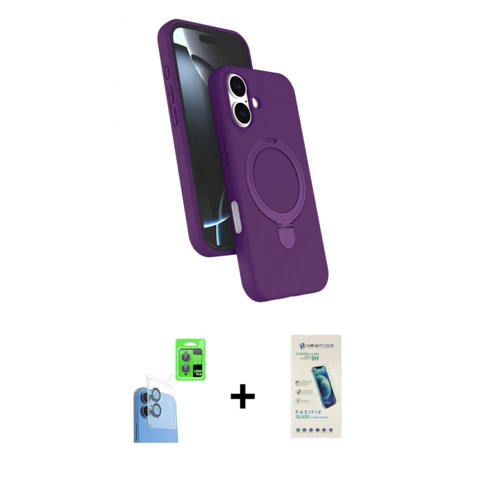 MARSİLYAN™- iPhone 16 Plus Kılıf İz Işık Koleksiyonu - Şeffaf Pasifik Cam Ekran Koruyucu + Raze Metal Kamera Lens - LT