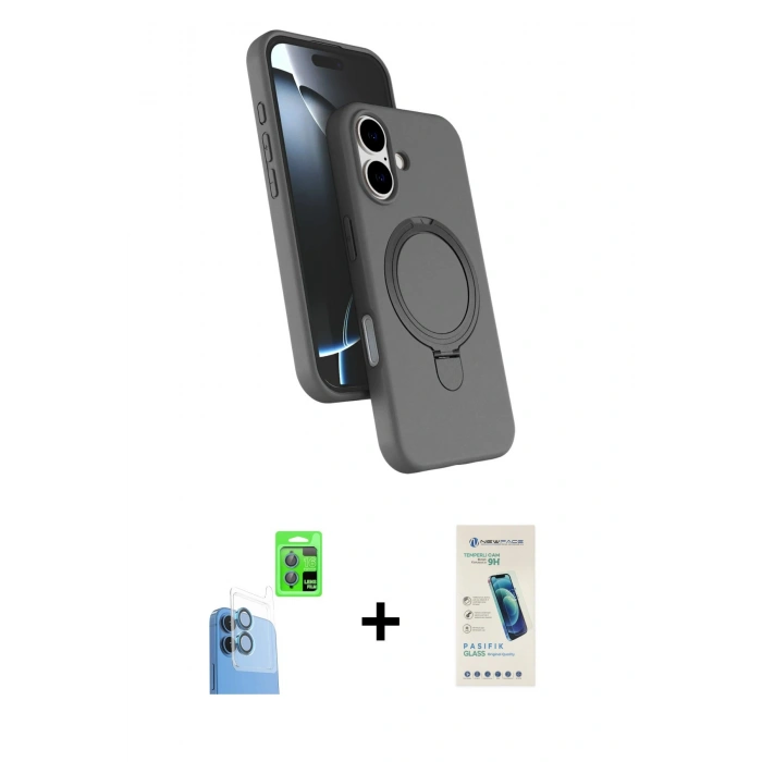 MARSİLYAN™- iPhone 16 Plus Kılıf İz Işık Koleksiyonu - Şeffaf Pasifik Cam Ekran Koruyucu + Raze Metal Kamera Lens - LT