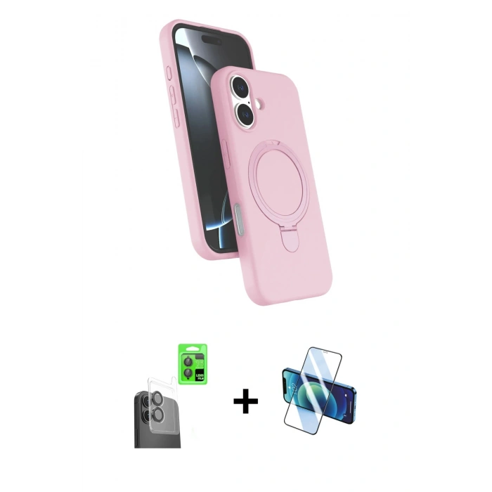 MARSİLYAN™- iPhone 16 Plus Kılıf İz Işık Koleksiyonu - Siyah 3D Antistatik Cam Ekran Koruyucu + Raze Metal Kamera Lens - SH