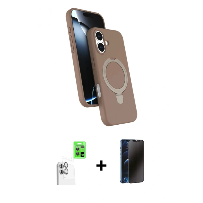 MARSİLYAN™- iPhone 16 Plus Kılıf İz Işık Koleksiyonu - Siyah 3D Antistatik Hayalet Cam Ekran Koruyucu + Raze Metal Kamera Lens - BZ