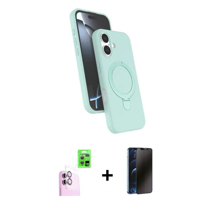MARSİLYAN™- iPhone 16 Plus Kılıf İz Işık Koleksiyonu - Siyah 3D Antistatik Hayalet Cam Ekran Koruyucu + Raze Metal Kamera Lens - PE