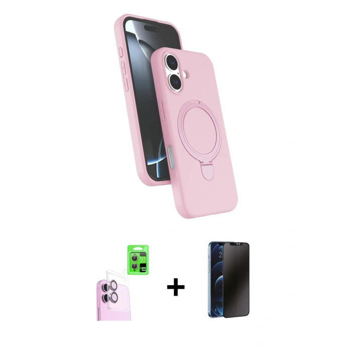 MARSİLYAN™- iPhone 16 Plus Kılıf İz Işık Koleksiyonu - Siyah 3D Antistatik Hayalet Cam Ekran Koruyucu + Raze Metal Kamera Lens - PE