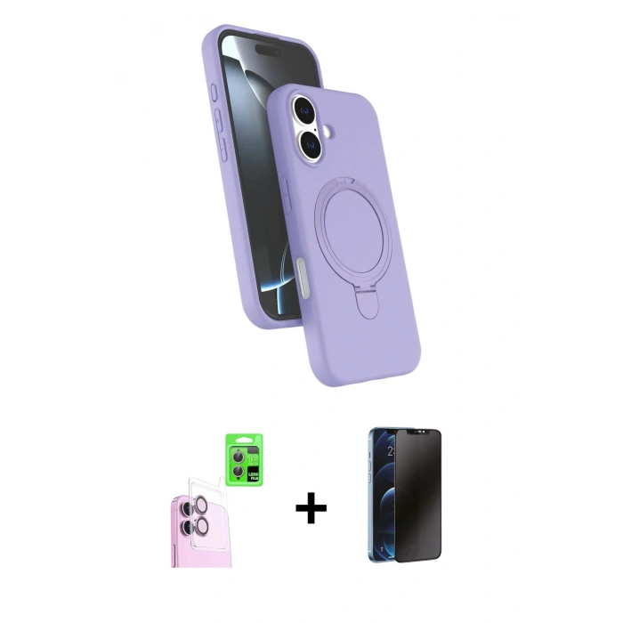 MARSİLYAN™- iPhone 16 Plus Kılıf İz Işık Koleksiyonu - Siyah 3D Antistatik Hayalet Cam Ekran Koruyucu + Raze Metal Kamera Lens - PE