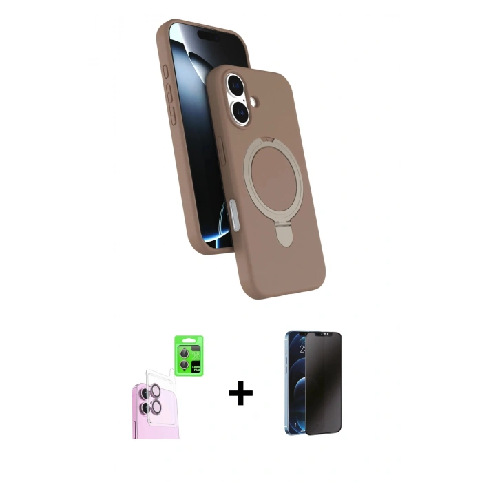 MARSİLYAN™- iPhone 16 Plus Kılıf İz Işık Koleksiyonu - Siyah 3D Antistatik Hayalet Cam Ekran Koruyucu + Raze Metal Kamera Lens - PE