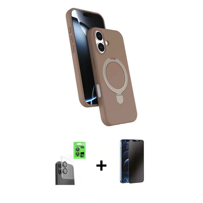 MARSİLYAN™- iPhone 16 Plus Kılıf İz Işık Koleksiyonu - Siyah 3D Antistatik Hayalet Cam Ekran Koruyucu + Raze Metal Kamera Lens - SH