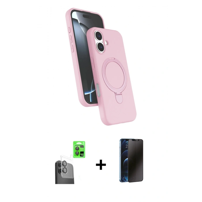 MARSİLYAN™- iPhone 16 Plus Kılıf İz Işık Koleksiyonu - Siyah 3D Antistatik Hayalet Cam Ekran Koruyucu + Raze Metal Kamera Lens - SH