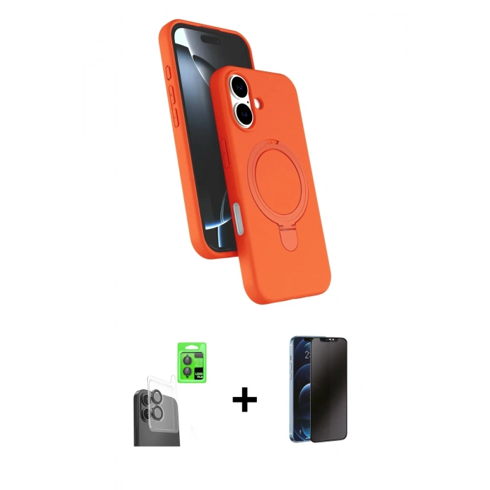 MARSİLYAN™- iPhone 16 Plus Kılıf İz Işık Koleksiyonu - Siyah 3D Antistatik Hayalet Cam Ekran Koruyucu + Raze Metal Kamera Lens - SH