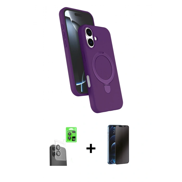MARSİLYAN™- iPhone 16 Plus Kılıf İz Işık Koleksiyonu - Siyah 3D Antistatik Hayalet Cam Ekran Koruyucu + Raze Metal Kamera Lens - SH