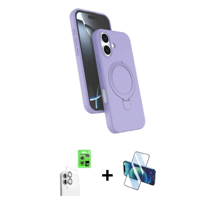 MARSİLYAN™- iPhone 16 Plus Kılıf İz Işık Koleksiyonu - Siyah 3D Antistatik Seramik Nano Ekran Koruyucu + Raze Metal Kamera Lens - BZ