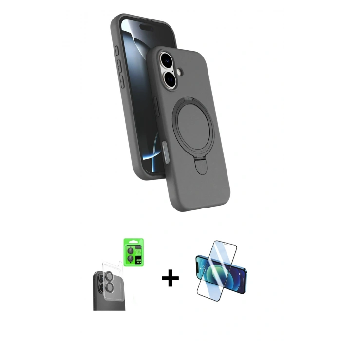 MARSİLYAN™- iPhone 16 Plus Kılıf İz Işık Koleksiyonu - Siyah 3D Antistatik Seramik Nano Ekran Koruyucu + Raze Metal Kamera Lens - SH