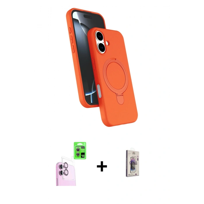 MARSİLYAN™- iPhone 16 Plus Kılıf İz Işık Koleksiyonu - Siyah Bilvis 3D Cam Ekran Koruyucu + Raze Metal Kamera Lens - PE