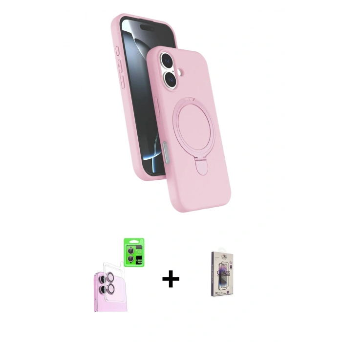MARSİLYAN™- iPhone 16 Plus Kılıf İz Işık Koleksiyonu - Siyah Bilvis 3D Cam Ekran Koruyucu + Raze Metal Kamera Lens - PE