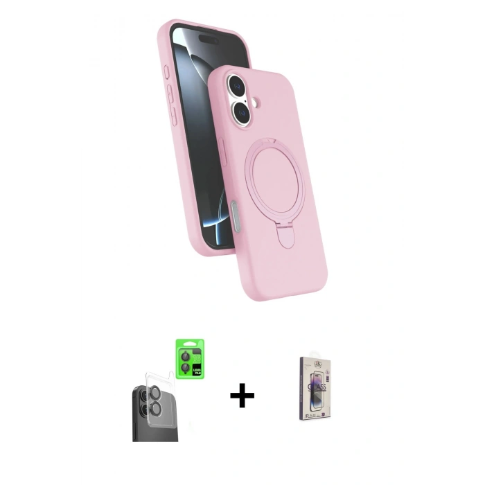 MARSİLYAN™- iPhone 16 Plus Kılıf İz Işık Koleksiyonu - Siyah Bilvis 3D Cam Ekran Koruyucu + Siyah Raze Metal Kamera Lens