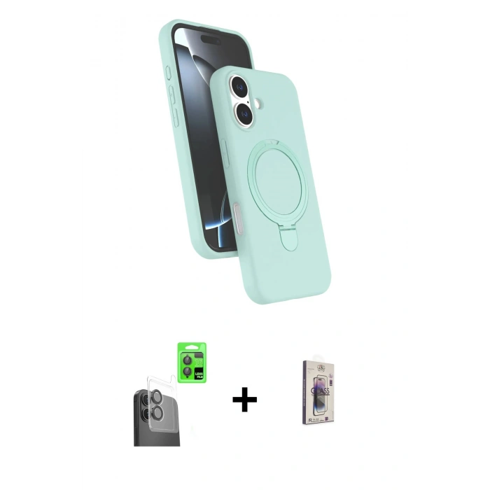 MARSİLYAN™- iPhone 16 Plus Kılıf İz Işık Koleksiyonu - Siyah Bilvis 3D Cam Ekran Koruyucu + Siyah Raze Metal Kamera Lens