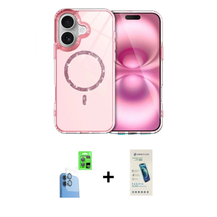 MARSİLYAN™- iPhone 16 Plus Kılıf Kıvılcım Form Prime - Şeffaf Pasifik Cam Ekran Koruyucu + Lacivert Raze Metal Kamera Lens