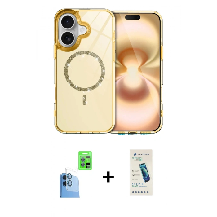 MARSİLYAN™- iPhone 16 Plus Kılıf Kıvılcım Form Prime - Şeffaf Pasifik Cam Ekran Koruyucu + Lacivert Raze Metal Kamera Lens