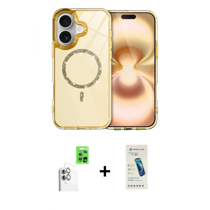 MARSİLYAN™- iPhone 16 Plus Kılıf Kıvılcım Form Prime - Şeffaf Pasifik Cam Ekran Koruyucu + Raze Metal Kamera Lens - BZ
