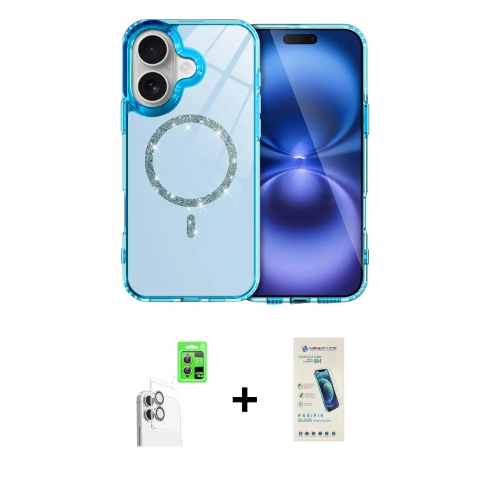 MARSİLYAN™- iPhone 16 Plus Kılıf Kıvılcım Form Prime - Şeffaf Pasifik Cam Ekran Koruyucu + Raze Metal Kamera Lens - BZ