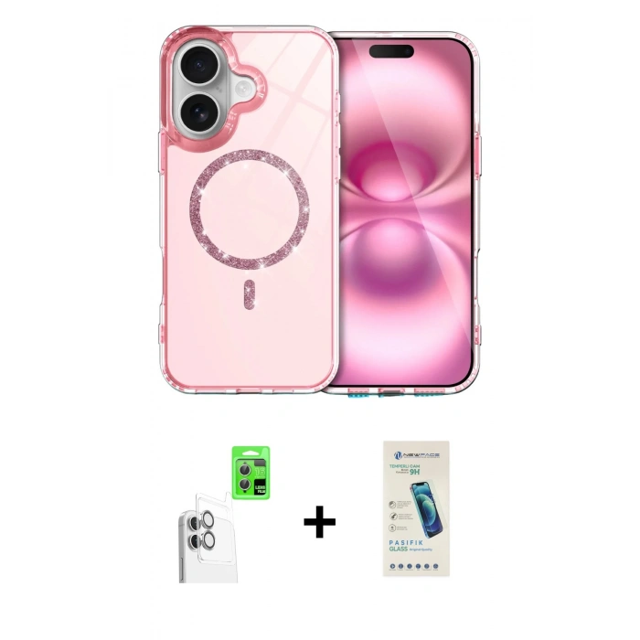MARSİLYAN™- iPhone 16 Plus Kılıf Kıvılcım Form Prime - Şeffaf Pasifik Cam Ekran Koruyucu + Raze Metal Kamera Lens - BZ