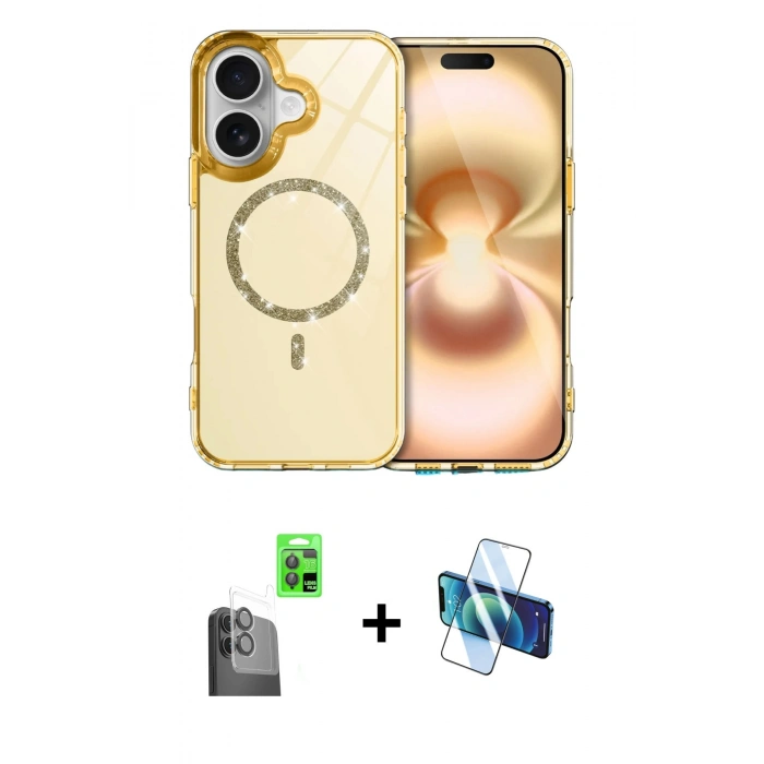 MARSİLYAN™- iPhone 16 Plus Kılıf Kıvılcım Form Prime - Siyah 3D Antistatik Cam Ekran Koruyucu + Raze Metal Kamera Lens - SH
