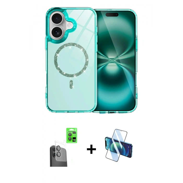 MARSİLYAN™- iPhone 16 Plus Kılıf Kıvılcım Form Prime - Siyah 3D Antistatik Cam Ekran Koruyucu + Raze Metal Kamera Lens - SH