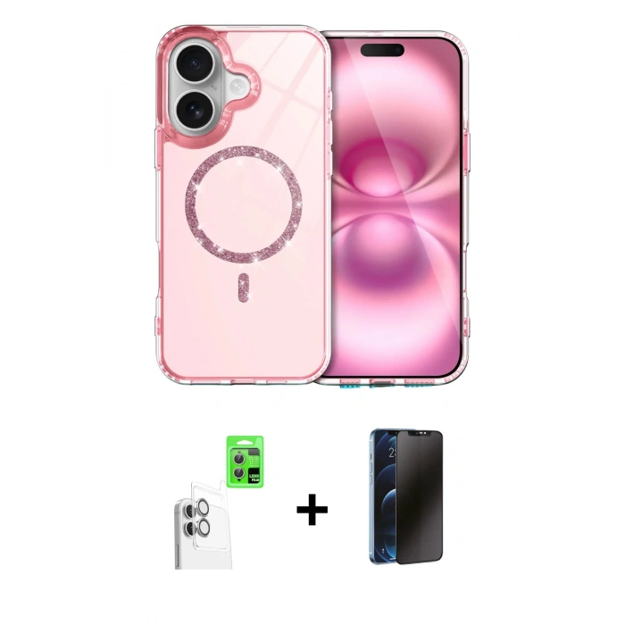 MARSİLYAN™- iPhone 16 Plus Kılıf Kıvılcım Form Prime - Siyah 3D Antistatik Hayalet Cam Ekran Koruyucu + Beyaz Raze Metal Kamera Lens