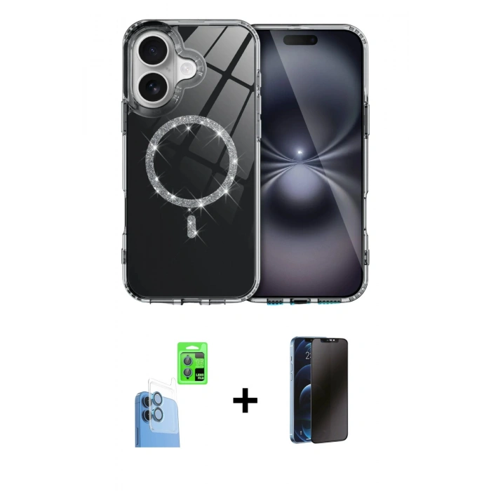 MARSİLYAN™- iPhone 16 Plus Kılıf Kıvılcım Form Prime - Siyah 3D Antistatik Hayalet Cam Ekran Koruyucu + Raze Metal Kamera Lens - LT