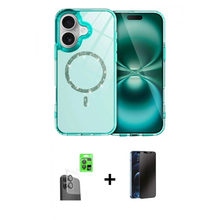 MARSİLYAN™- iPhone 16 Plus Kılıf Kıvılcım Form Prime - Siyah 3D Antistatik Hayalet Cam Ekran Koruyucu + Raze Metal Kamera Lens - SH