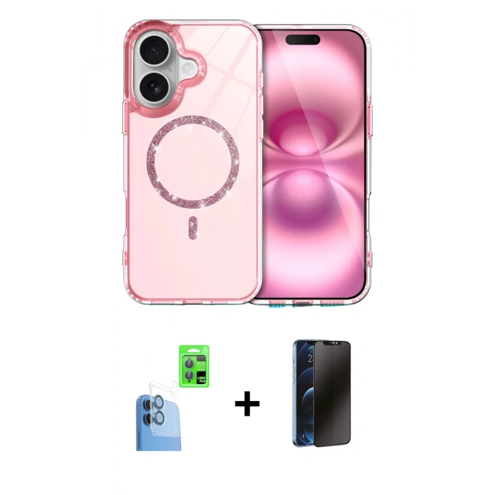 MARSİLYAN™- iPhone 16 Plus Kılıf Kıvılcım Form Prime - Siyah 3D Antistatik Hayalet Cam Ekran Koruyucu + Raze Metal Kamera Lens - LT