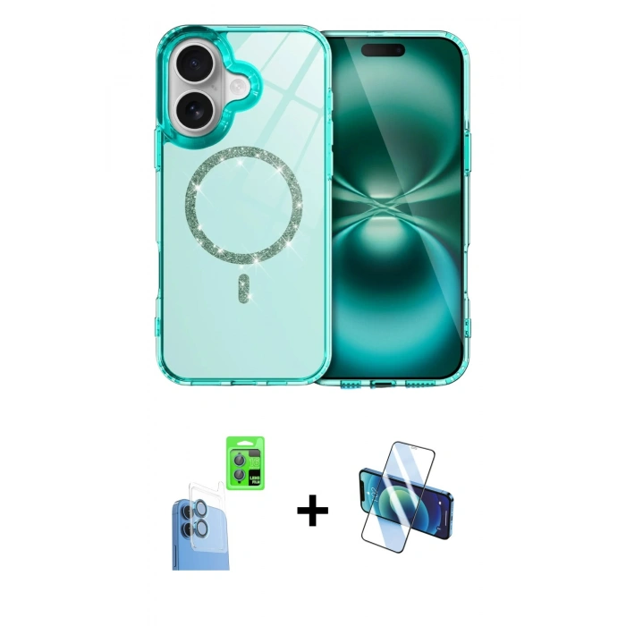MARSİLYAN™- iPhone 16 Plus Kılıf Kıvılcım Form Prime - Siyah 3D Antistatik Seramik Nano Ekran Koruyucu + Lacivert Raze Metal Kamera Lens
