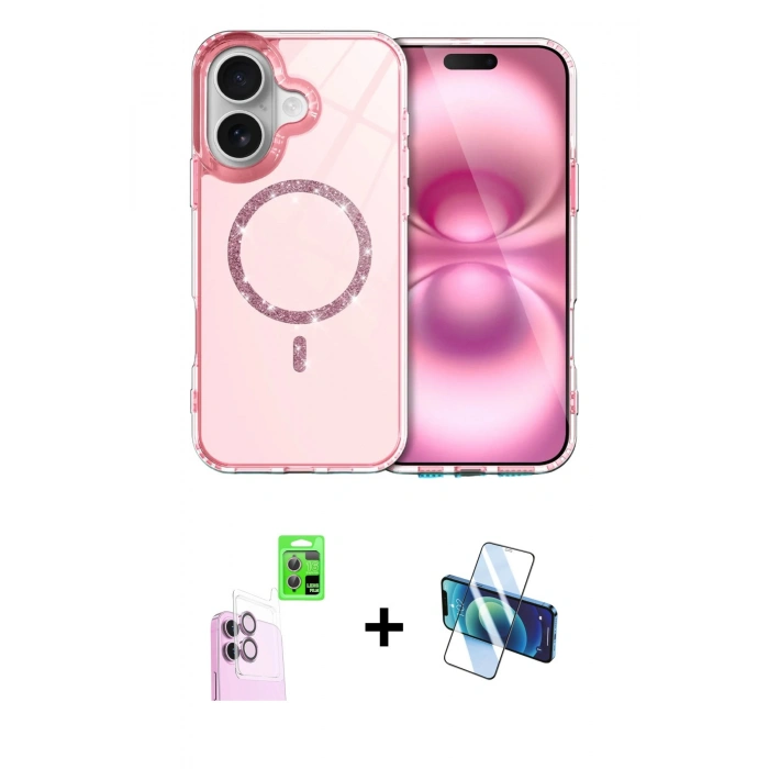 MARSİLYAN™- iPhone 16 Plus Kılıf Kıvılcım Form Prime - Siyah 3D Antistatik Seramik Nano Ekran Koruyucu + Raze Metal Kamera Lens - PE