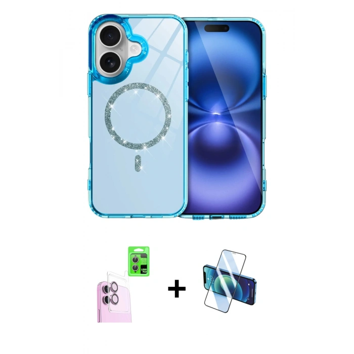 MARSİLYAN™- iPhone 16 Plus Kılıf Kıvılcım Form Prime - Siyah 3D Antistatik Seramik Nano Ekran Koruyucu + Raze Metal Kamera Lens - PE