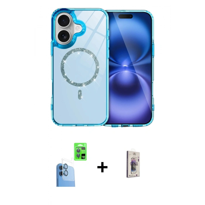 MARSİLYAN™- iPhone 16 Plus Kılıf Kıvılcım Form Prime - Siyah Bilvis 3D Cam Ekran Koruyucu + Raze Metal Kamera Lens - LT