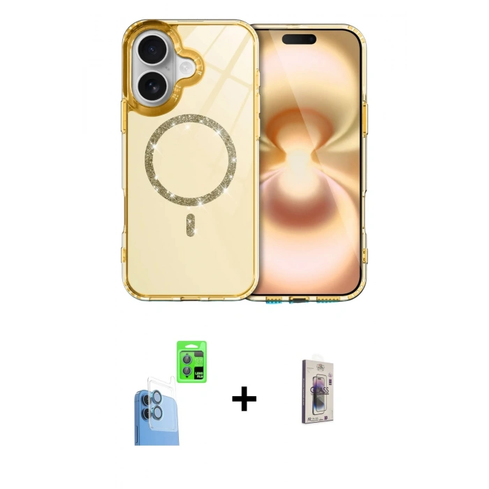 MARSİLYAN™- iPhone 16 Plus Kılıf Kıvılcım Form Prime - Siyah Bilvis 3D Cam Ekran Koruyucu + Raze Metal Kamera Lens - LT