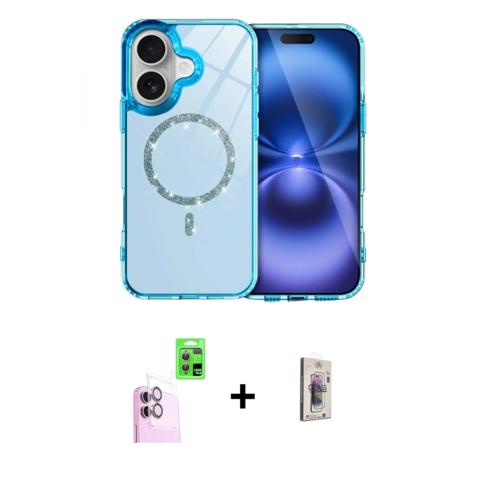 MARSİLYAN™- iPhone 16 Plus Kılıf Kıvılcım Form Prime - Siyah Bilvis 3D Cam Ekran Koruyucu + Raze Metal Kamera Lens - PE