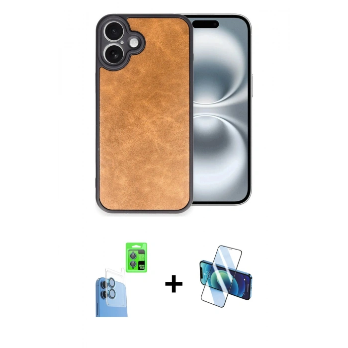 MARSİLYAN™- iPhone 16 Plus Kılıf Kıvılcım Işık Serisi - Siyah 3D Antistatik Cam Ekran Koruyucu + Raze Metal Kamera Lens - LT