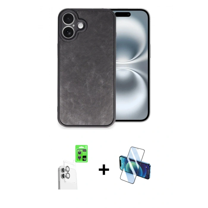 MARSİLYAN™- iPhone 16 Plus Kılıf Kıvılcım Işık Serisi - Siyah 3D Antistatik Cam Ekran Koruyucu + Raze Metal Kamera Lens - BZ