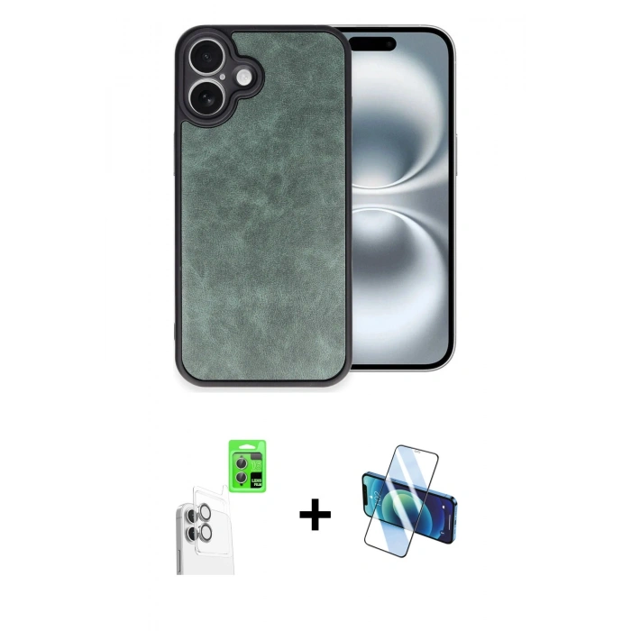MARSİLYAN™- iPhone 16 Plus Kılıf Kıvılcım Işık Serisi - Siyah 3D Antistatik Cam Ekran Koruyucu + Raze Metal Kamera Lens - BZ