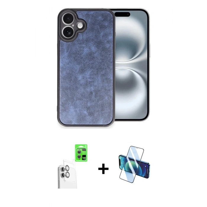 MARSİLYAN™- iPhone 16 Plus Kılıf Kıvılcım Işık Serisi - Siyah 3D Antistatik Cam Ekran Koruyucu + Raze Metal Kamera Lens - BZ