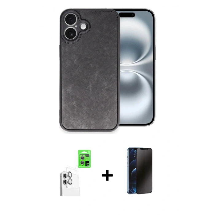 MARSİLYAN™- iPhone 16 Plus Kılıf Kıvılcım Işık Serisi - Siyah 3D Antistatik Hayalet Cam Ekran Koruyucu + Raze Metal Kamera Lens - BZ