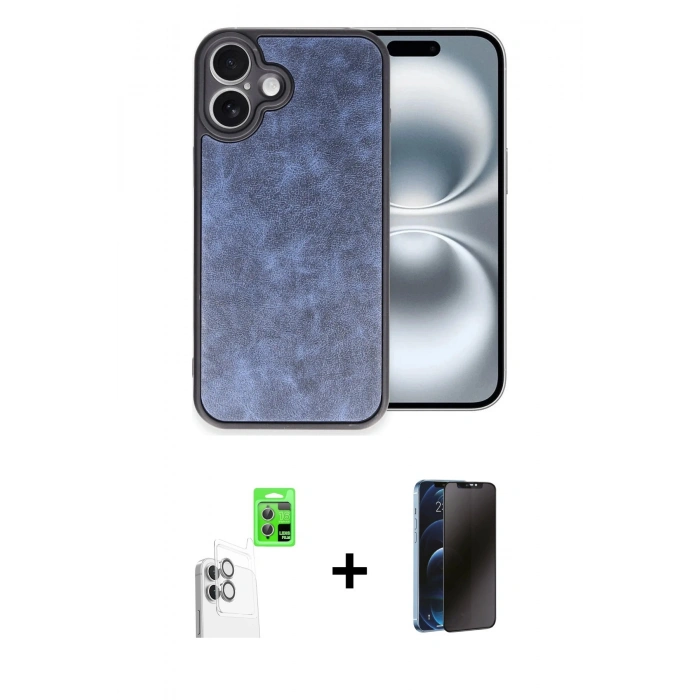 MARSİLYAN™- iPhone 16 Plus Kılıf Kıvılcım Işık Serisi - Siyah 3D Antistatik Hayalet Cam Ekran Koruyucu + Raze Metal Kamera Lens - BZ