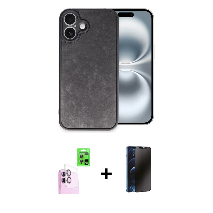 MARSİLYAN™- iPhone 16 Plus Kılıf Kıvılcım Işık Serisi - Siyah 3D Antistatik Hayalet Cam Ekran Koruyucu + Raze Metal Kamera Lens - PE