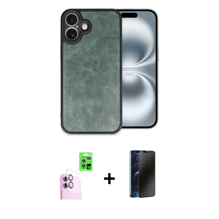 MARSİLYAN™- iPhone 16 Plus Kılıf Kıvılcım Işık Serisi - Siyah 3D Antistatik Hayalet Cam Ekran Koruyucu + Raze Metal Kamera Lens - PE