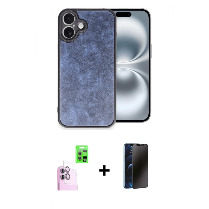 MARSİLYAN™- iPhone 16 Plus Kılıf Kıvılcım Işık Serisi - Siyah 3D Antistatik Hayalet Cam Ekran Koruyucu + Raze Metal Kamera Lens - PE
