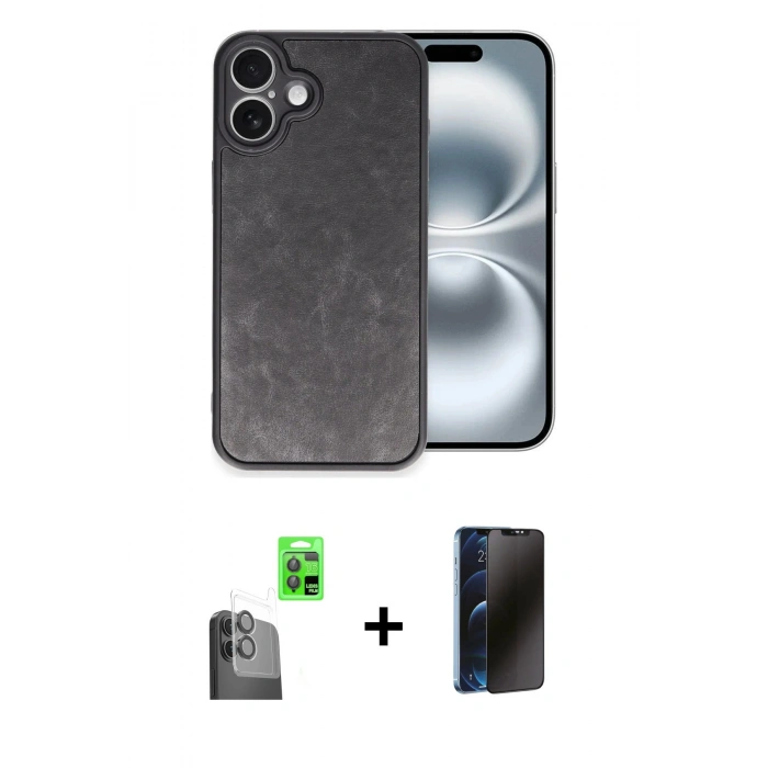 MARSİLYAN™- iPhone 16 Plus Kılıf Kıvılcım Işık Serisi - Siyah 3D Antistatik Hayalet Cam Ekran Koruyucu + Raze Metal Kamera Lens - SH