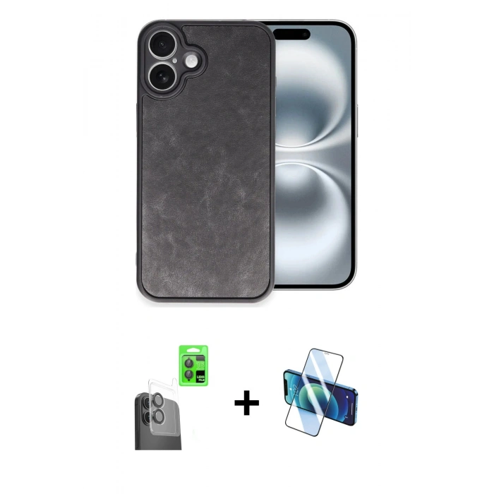 MARSİLYAN™- iPhone 16 Plus Kılıf Kıvılcım Işık Serisi - Siyah 3D Antistatik Seramik Nano Ekran Koruyucu + Raze Metal Kamera Lens - SH