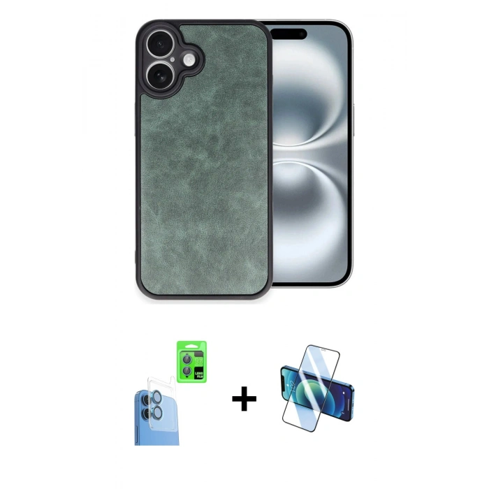 MARSİLYAN™- iPhone 16 Plus Kılıf Kıvılcım Işık Serisi - Siyah 3D Antistatik Seramik Nano Ekran Koruyucu + Lacivert Raze Metal Kamera Lens