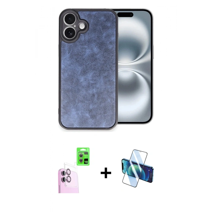MARSİLYAN™- iPhone 16 Plus Kılıf Kıvılcım Işık Serisi - Siyah 3D Antistatik Seramik Nano Ekran Koruyucu + Raze Metal Kamera Lens - PE